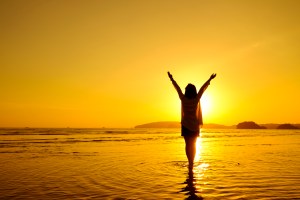 Relax Woman looking sea on the beach Relax Woman looking sea on the beach Sunset